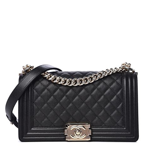 chanel 25cm black caviar boy bag|Chanel Boy Flap Bag Quilted Caviar New Medium Black 2802802.